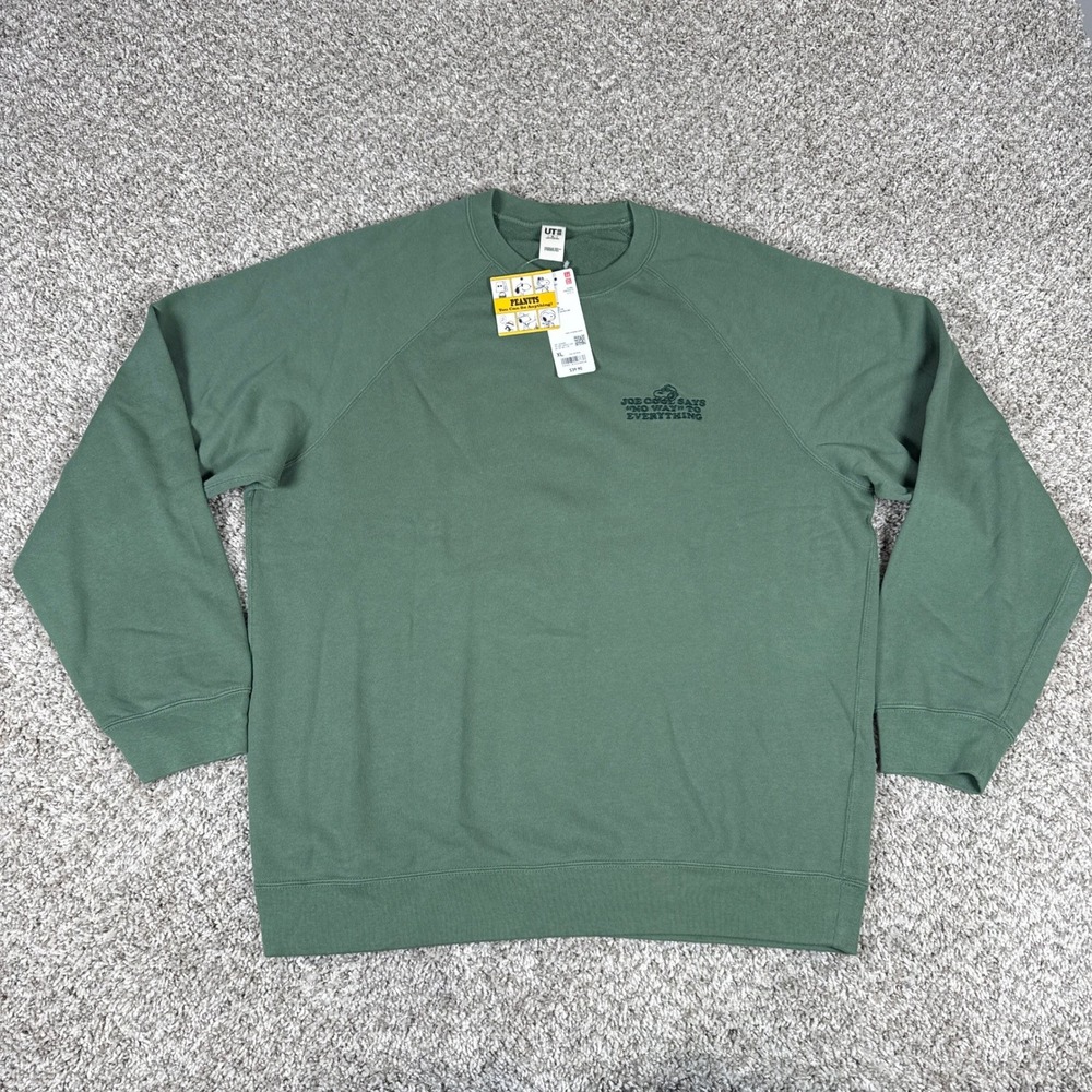 Uniqlo Peanuts Sweatshirt Mens XL Green Snoopy Joe Cool Cotton Graphic Raglan - Picture 1 of 9